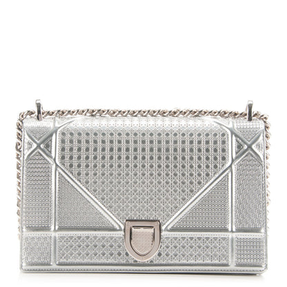 Christian Dior Metallic Patent Micro-Cannage Medium Diorama Flap Bag Silver 1 of 7