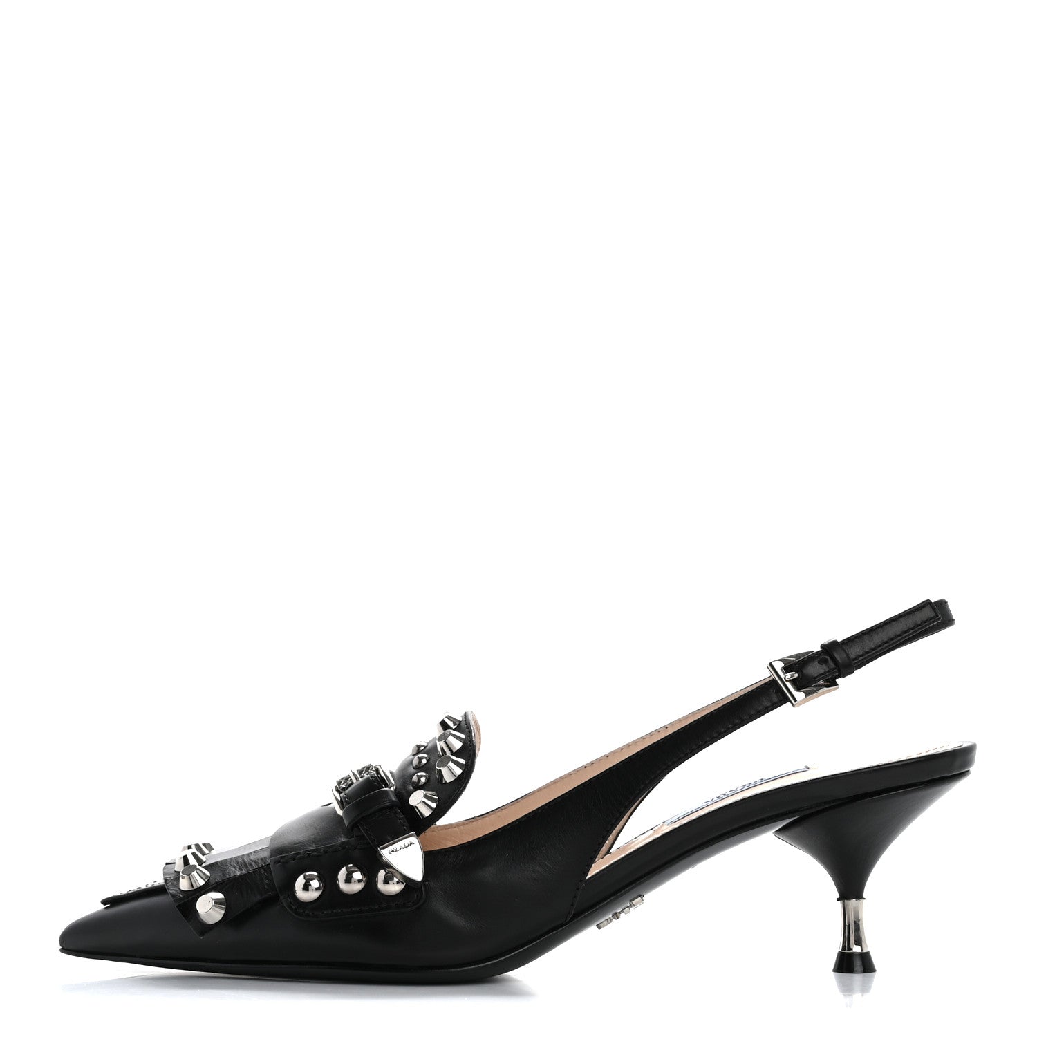 Prada Vitello Lux Studded Pointed Toe Pumps 39 Black 1 of 14