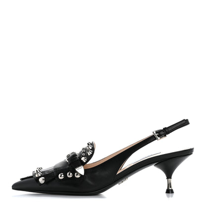 Prada Vitello Lux Studded Pointed Toe Pumps 39 Black 1 of 14