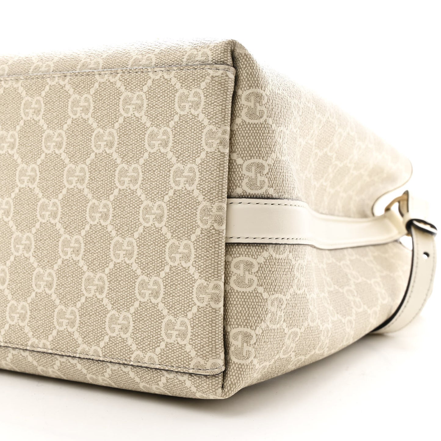 GG Supreme Monogram Medium Emblem Bucket Bag Beige Mystic White