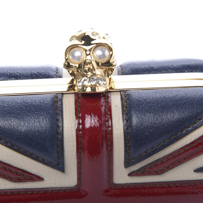 Alexander McQueen Patent Calfskin Britannia Skull Box Clutch Red Blue 11 of 13