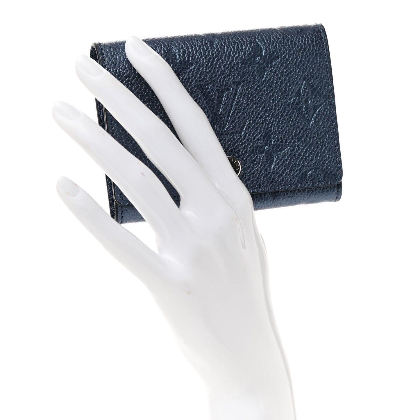 Metallic Empreinte Business Card Holder Navy Nacre