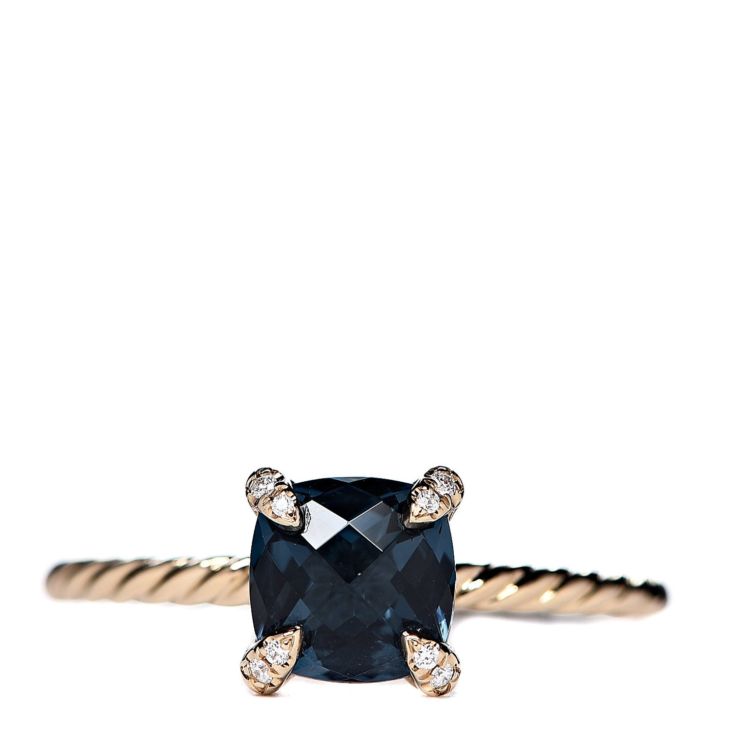 18K Yellow Gold Diamond Hampton Blue Topaz 7mm Chatelaine Ring 60 9