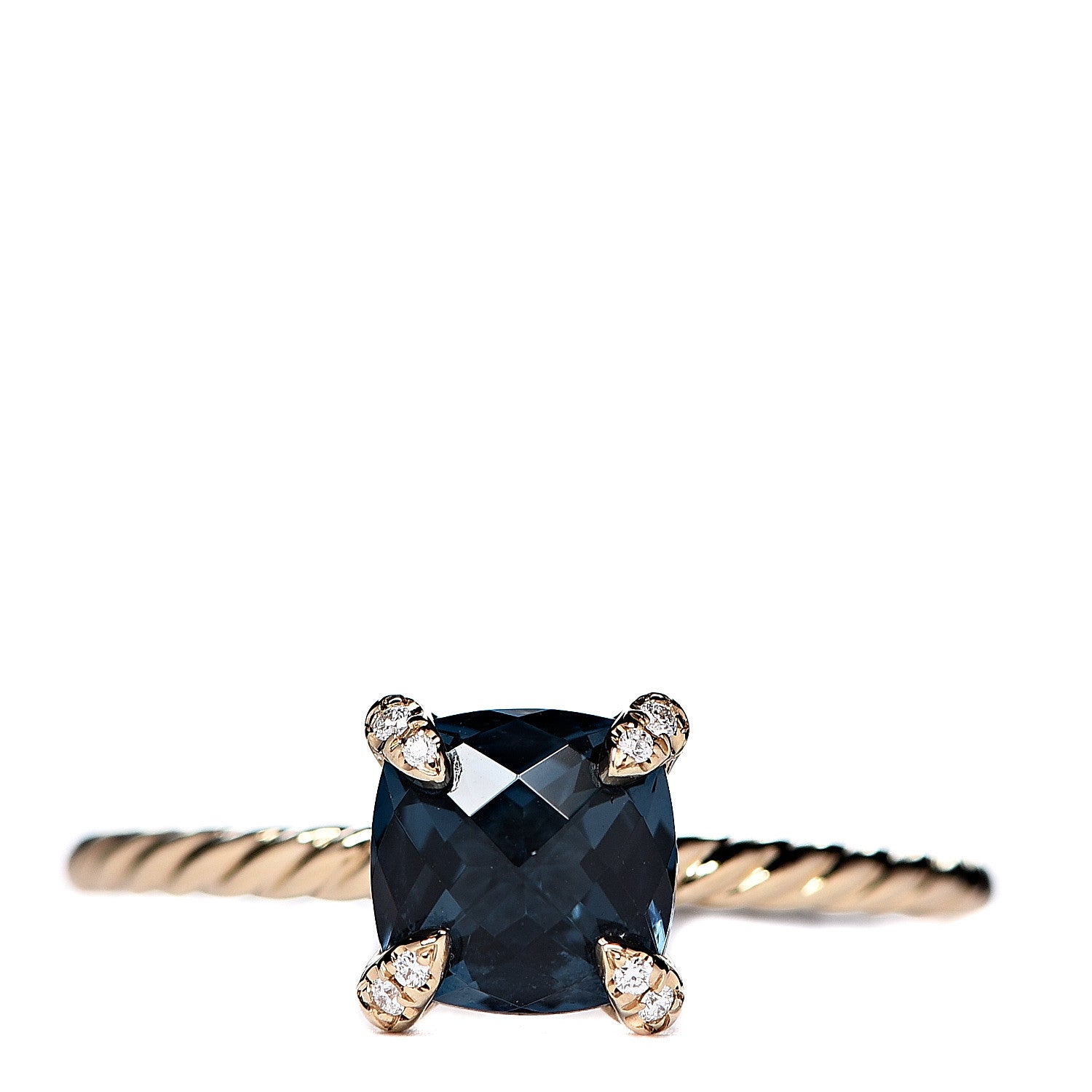 David Yurman 18K Yellow Gold Diamond Hampton Blue Topaz 7mm Chatelaine Ring 60 9 1 of 5