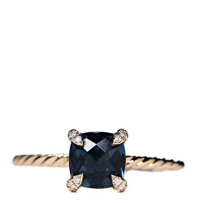 David Yurman 18K Yellow Gold Diamond Hampton Blue Topaz 7mm Chatelaine Ring 60 9 1 of 5