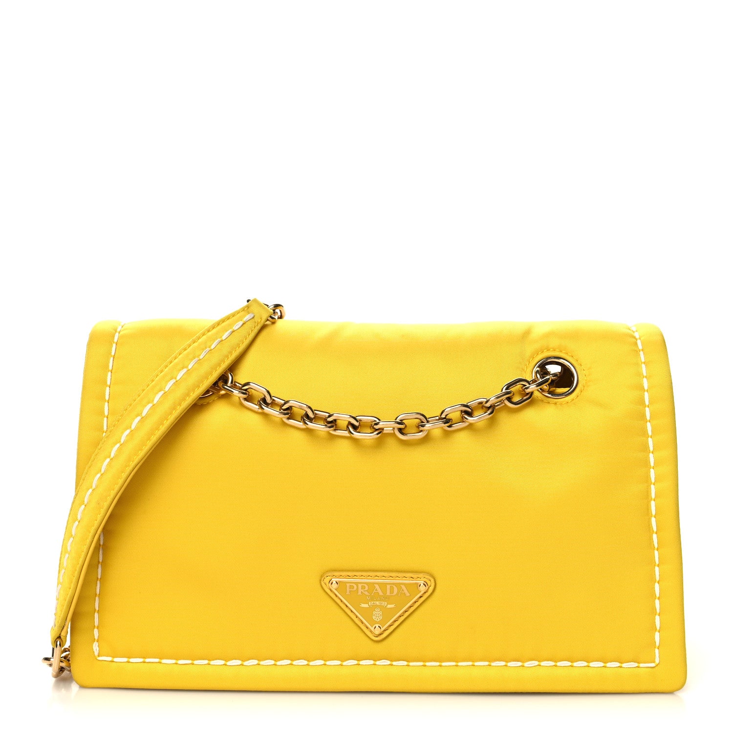 Prada Tessuto Nylon Chain Flap Shoulder Bag Giallo 1 of 11