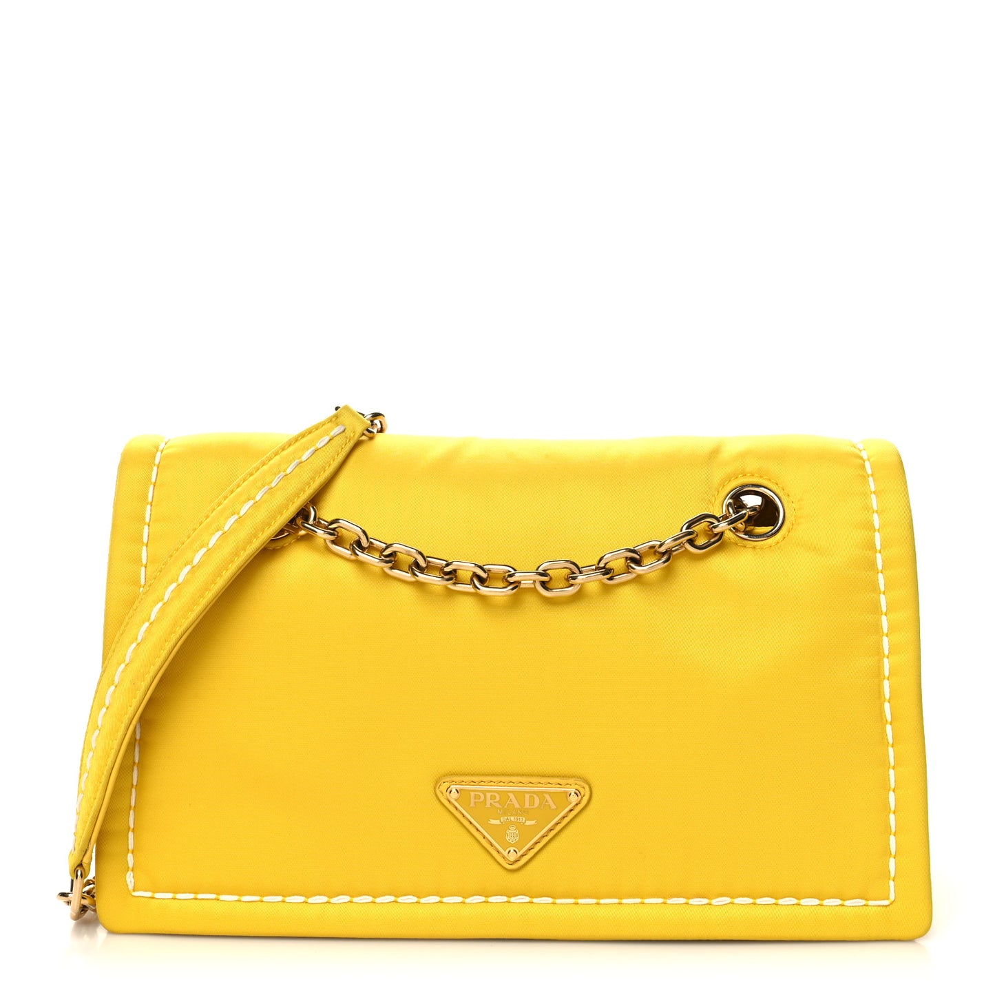 Tessuto Nylon Chain Flap Shoulder Bag Giallo