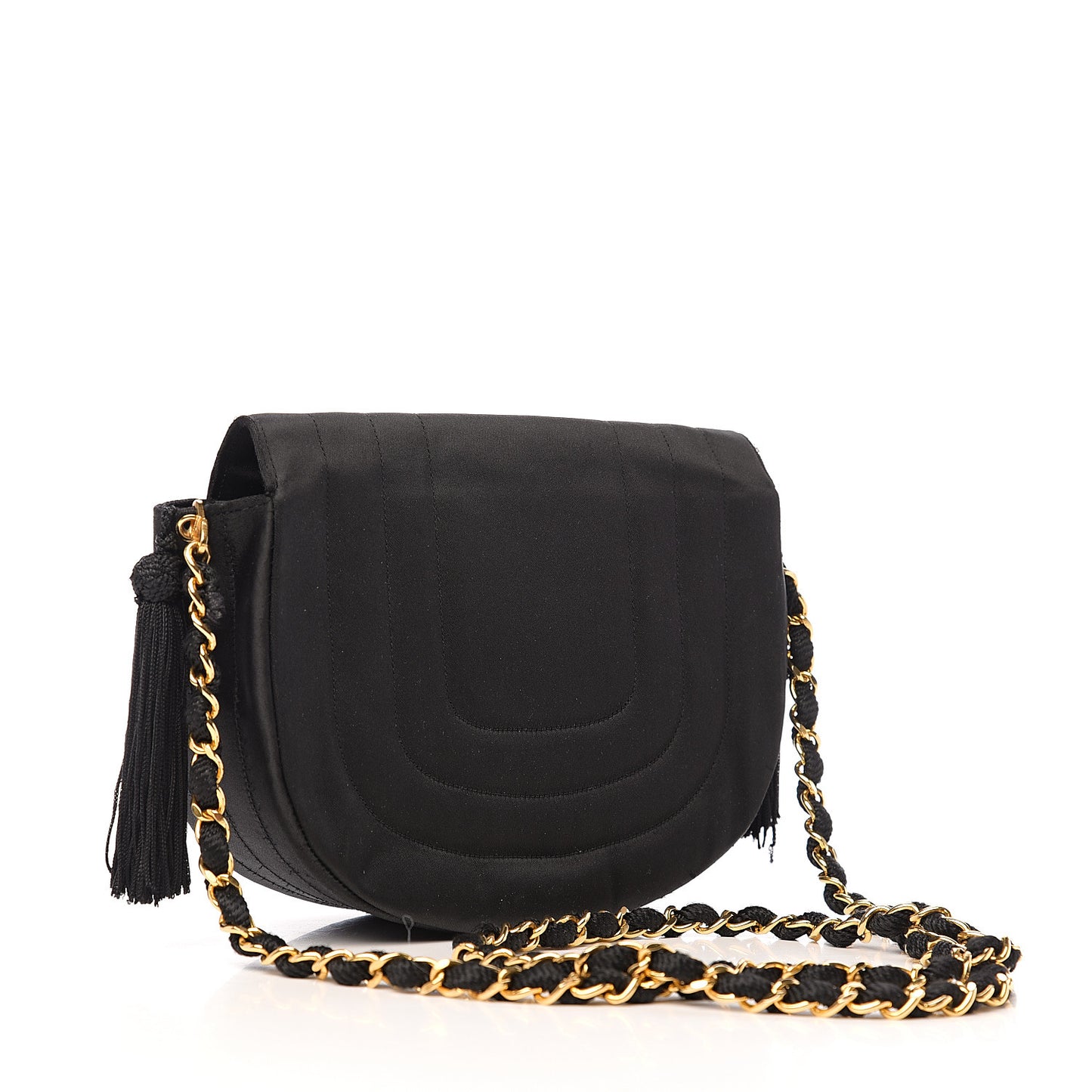 Satin Quilted Flap Shoulder Bag Black