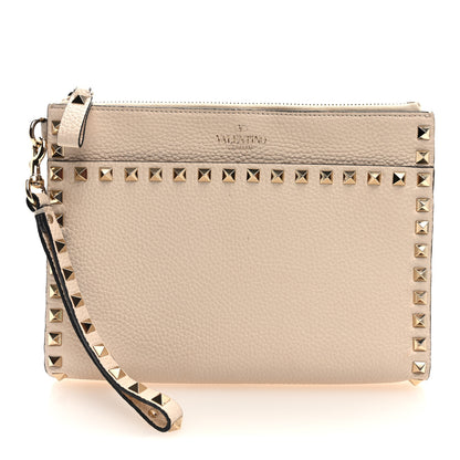 Valentino Garavani Pebbled Calfskin Rockstud Wristlet Clutch White 1 of 6