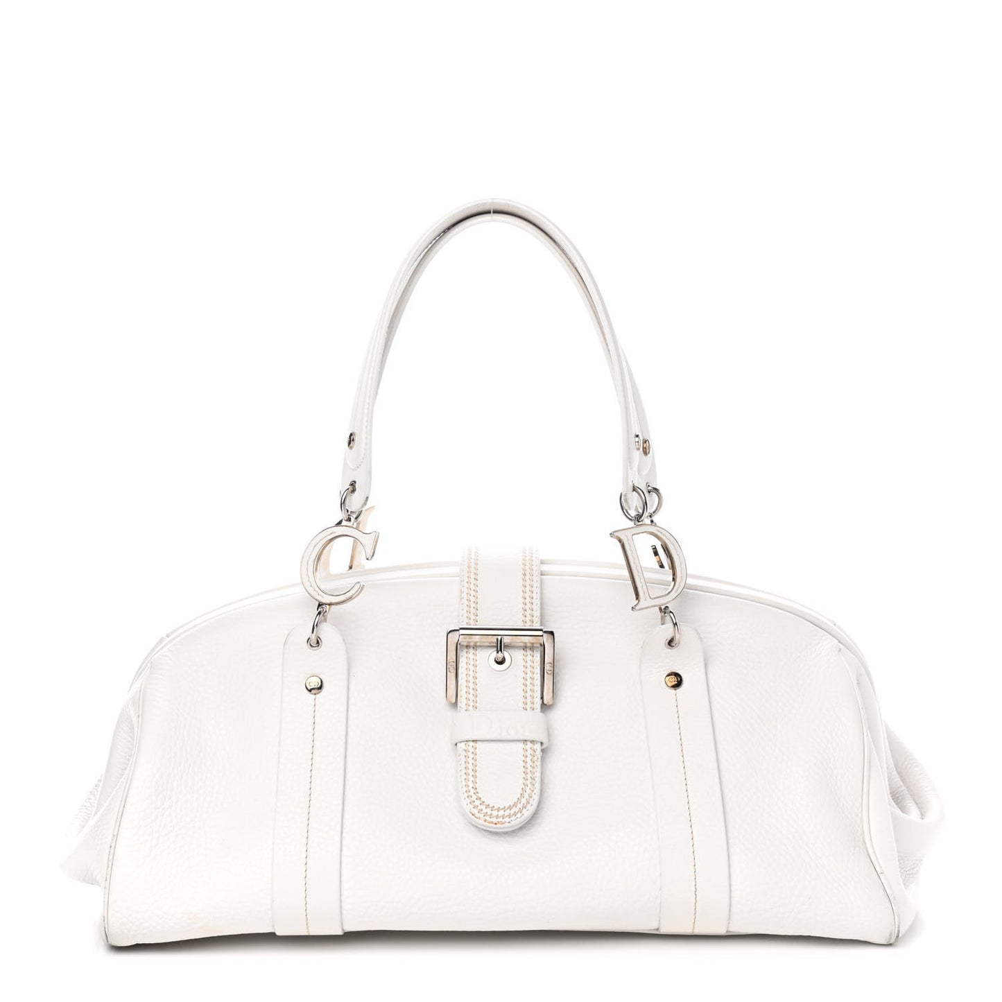 Calfskin Buckle Frame Satchel White