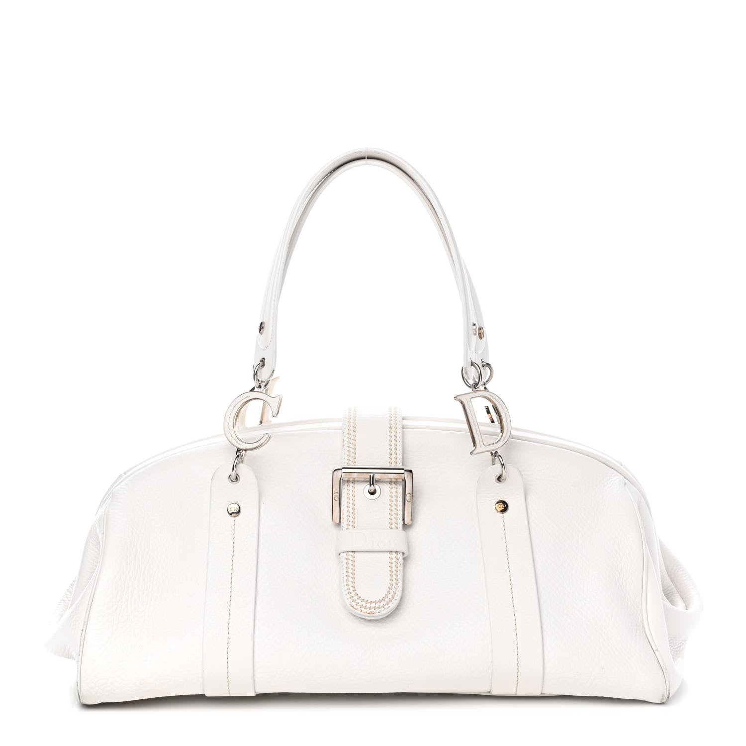 Christian Dior Calfskin Buckle Frame Satchel White 1 of 8