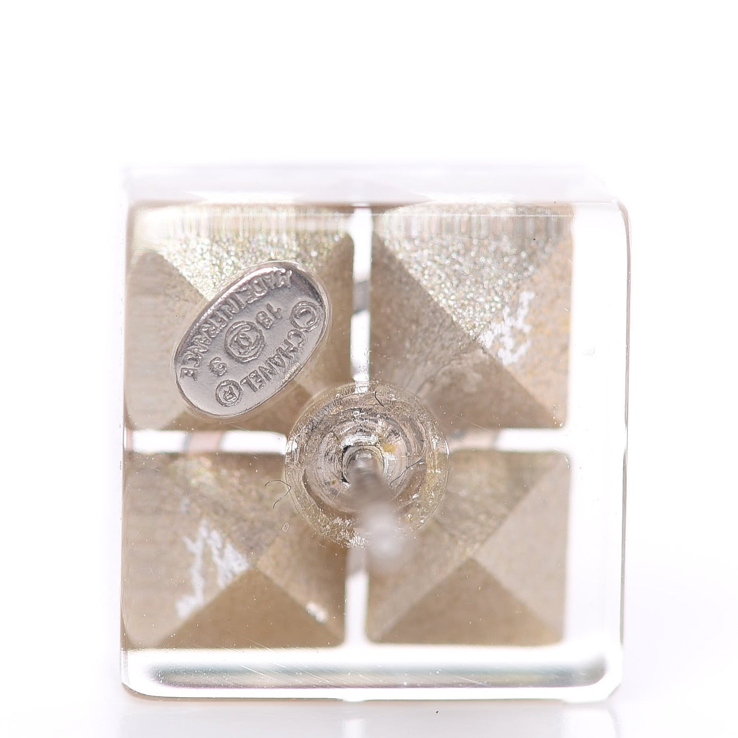 Transparent Resin Iridescent Crystal CC Cube Earrings Silver
