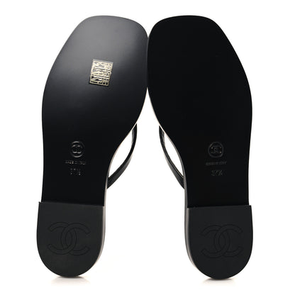 Chanel Goatskin Times Square Thong Sandals 37.5 Black 6 of 10