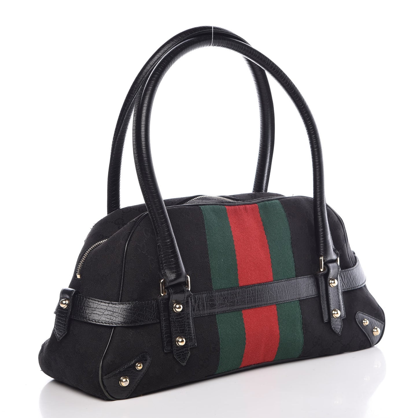 Monogram Web Large Horsebit Satchel Chain Black