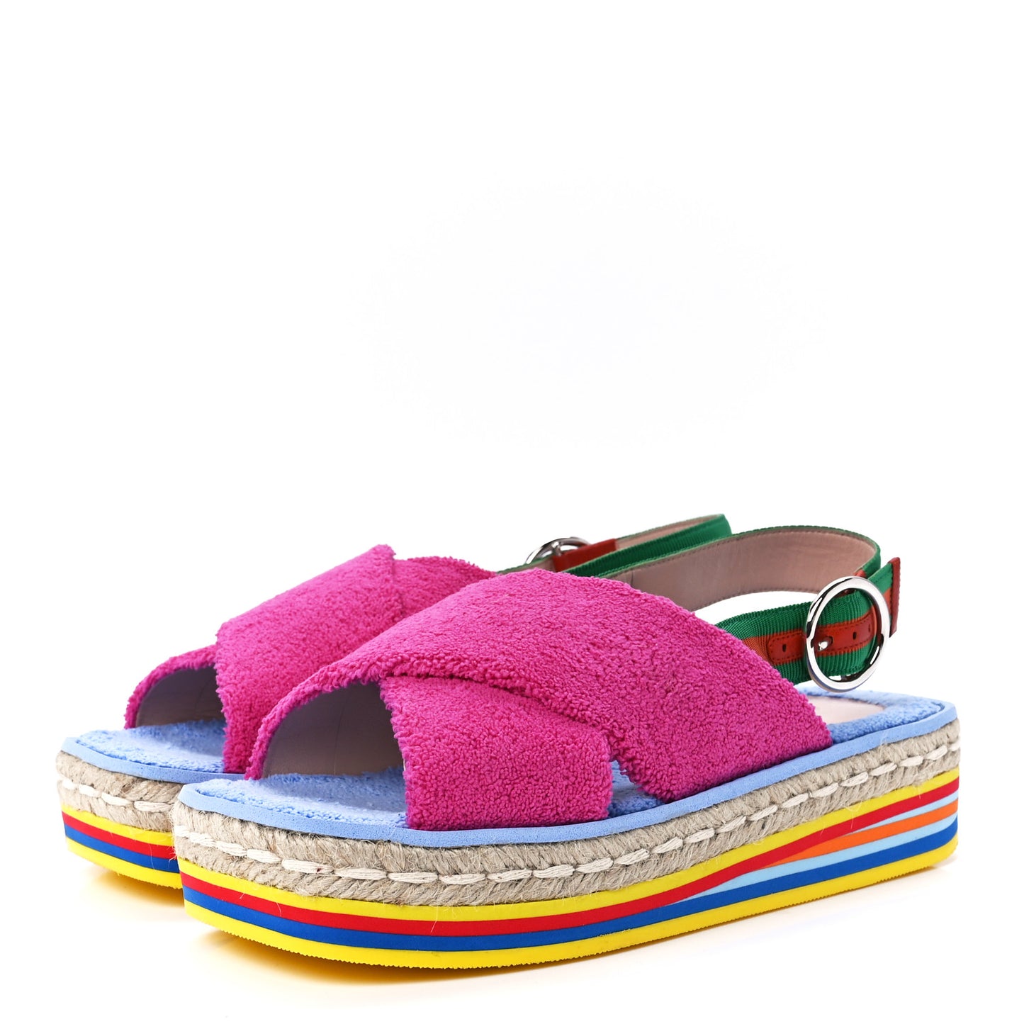 Terry Cloth Web Espadrille Platform Slingback Sandals 38.5 Lovely Multicolor