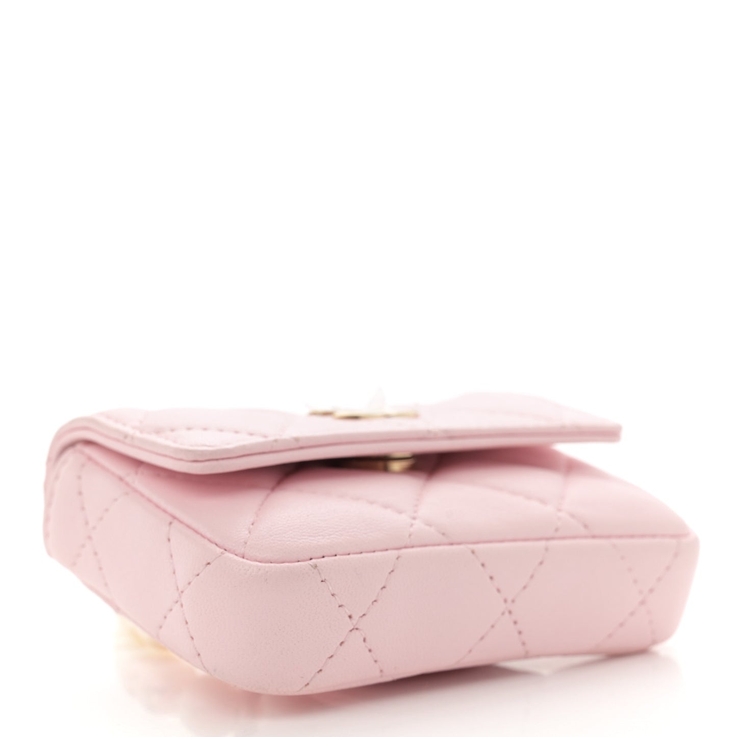 Lambskin Quilted Pearl Chain Belt Bag Light Pink