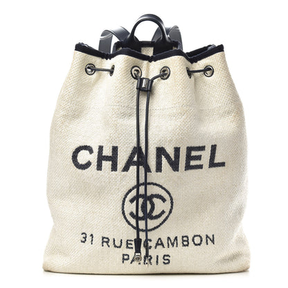 Chanel Woven Straw Raffia Large Deauville Backpack White Navy 1 of 11