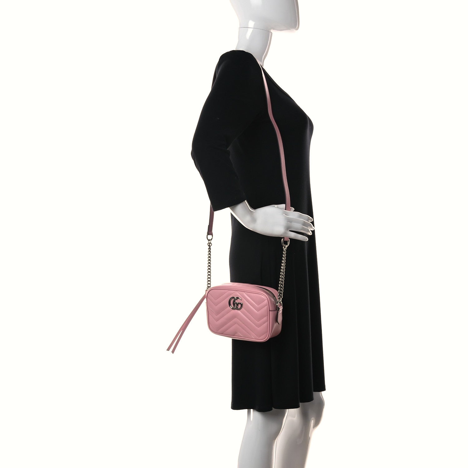 Gucci Calfskin Matelasse Mini GG Marmont Chain Shoulder Bag Wild Rose 2 of 9