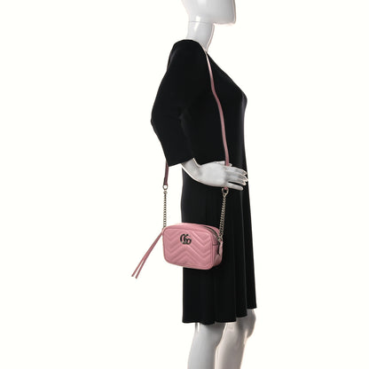 Gucci Calfskin Matelasse Mini GG Marmont Chain Shoulder Bag Wild Rose 2 of 9
