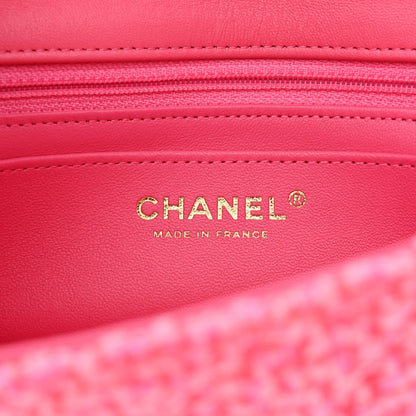Chanel Wool Tweed Quilted Mini Rectangular Flap Dark Pink Fuchsia 6 of 11