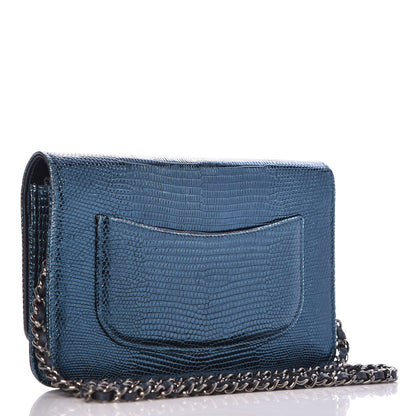 Chanel Iridescent Lizard Wallet on Chain WOC Blue 3 of 10