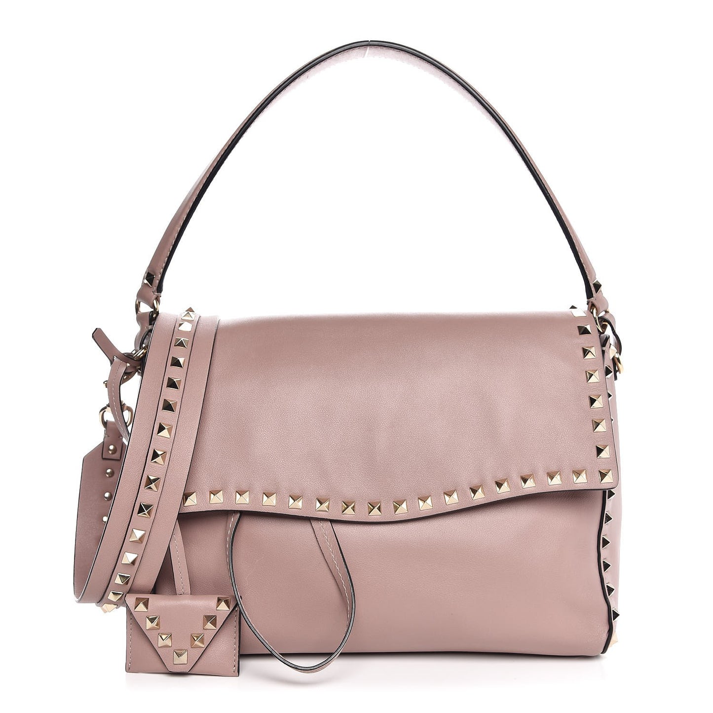Smooth Calfskin Rockstud Top Handle Shoulder Bag Beige