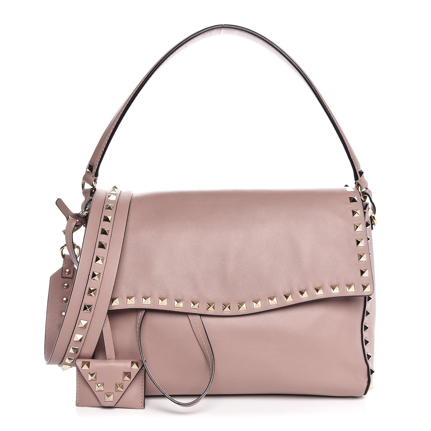 Valentino Garavani Smooth Calfskin Rockstud Top Handle Shoulder Bag Beige 1 of 6