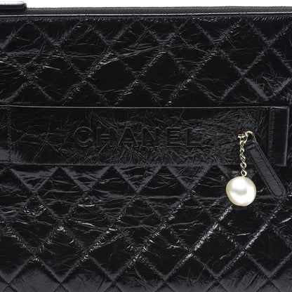 Chanel Shiny Crumpled Calfskin Quilted Medium Night by the C Pouch Clutch Black 9 of 9