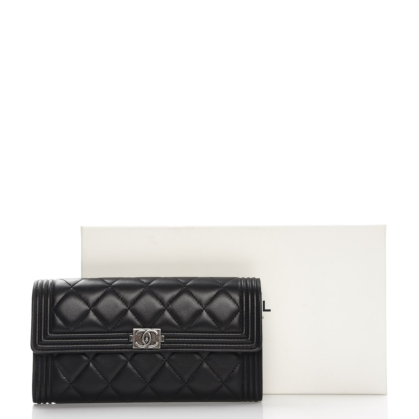 Lambskin Quilted Boy Flap Wallet Black