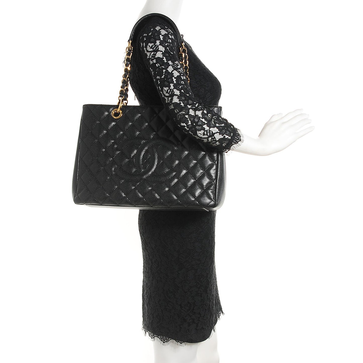 Caviar Quilted Grand Shopping Tote GST Black