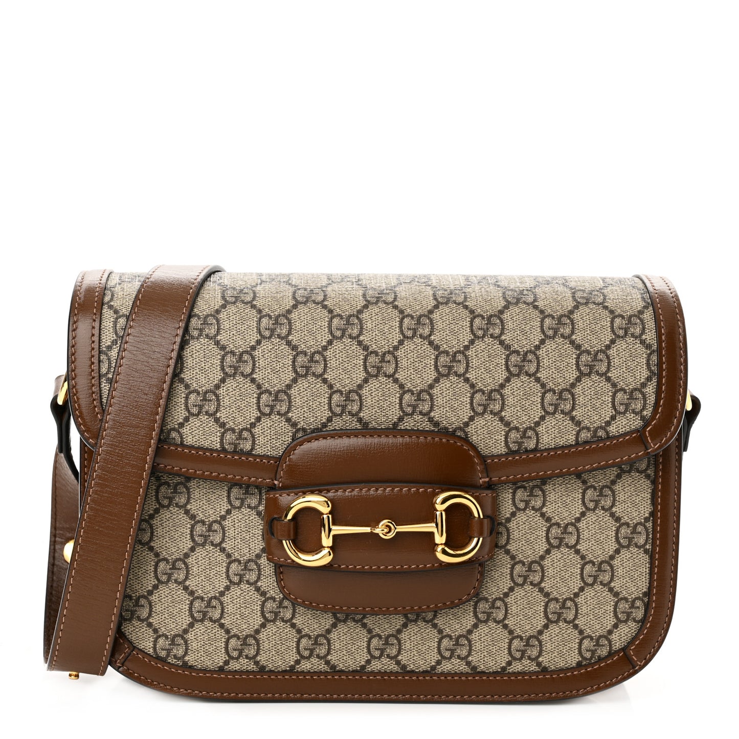 GG Supreme Monogram Horsebit 1955 Shoulder Bag Beige Brown Sugar