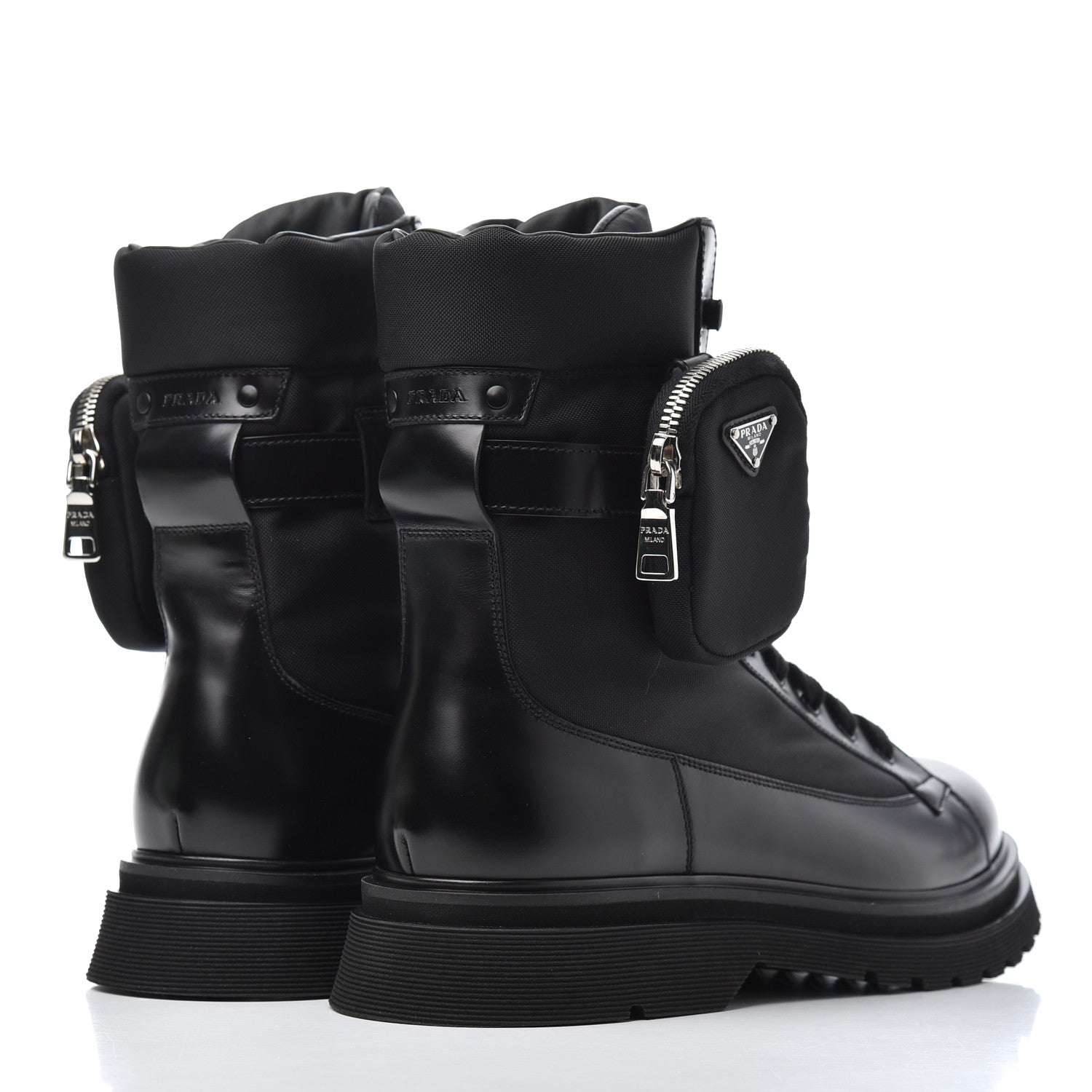 Prada Spazzolato Roi Technical Nylon Metal Triangle Logo Mens Pouch Pocket Combat Boots 9.5 Black 4 of 16