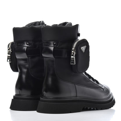 Prada Spazzolato Roi Technical Nylon Metal Triangle Logo Mens Pouch Pocket Combat Boots 9.5 Black 4 of 16