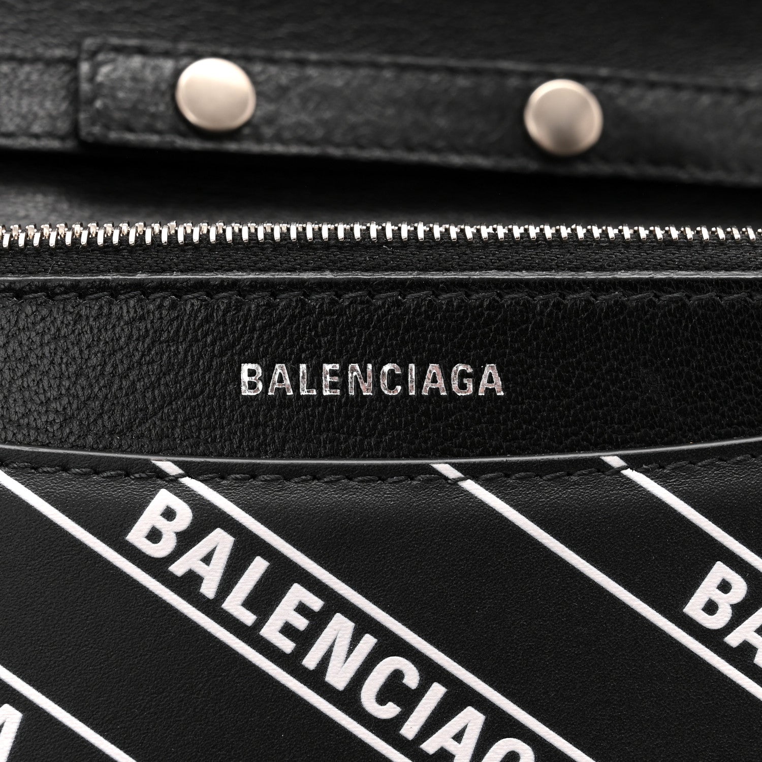 Balenciaga Matte Calfskin Diagonal Allover Logo Print B Wallet on Chain Black White 6 of 9