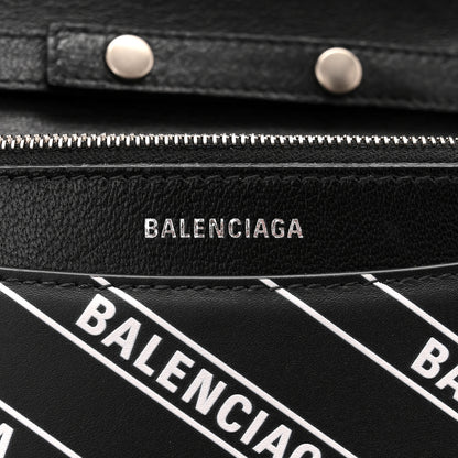 Balenciaga Matte Calfskin Diagonal Allover Logo Print B Wallet on Chain Black White 6 of 9
