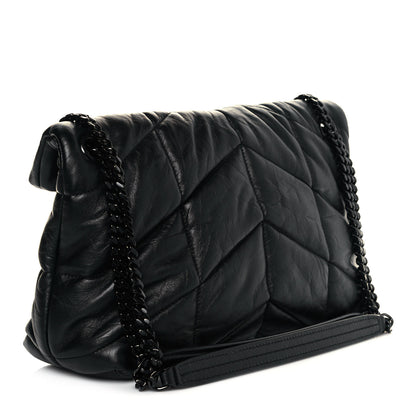 Saint Laurent Lambskin Quilted Small Loulou Puffer Monogram Chain Satchel Black 3 of 9