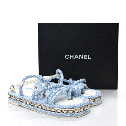 Chanel Lambskin Cord Chain CC Sandals 36 Blue White 9 of 9