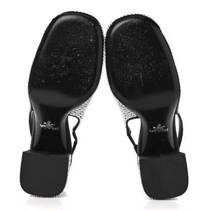 Prada Satin Crystal Logo Block Heel 75mm Slingback Pumps 37 Cristal 5 of 13