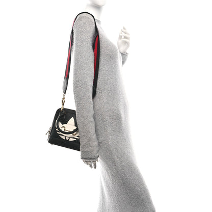 Gucci X ADIDAS Textured Dollar Calfskin Web Trefoil Mini Horsebit 1955 Top Handle Bag Black Off White 2 of 10