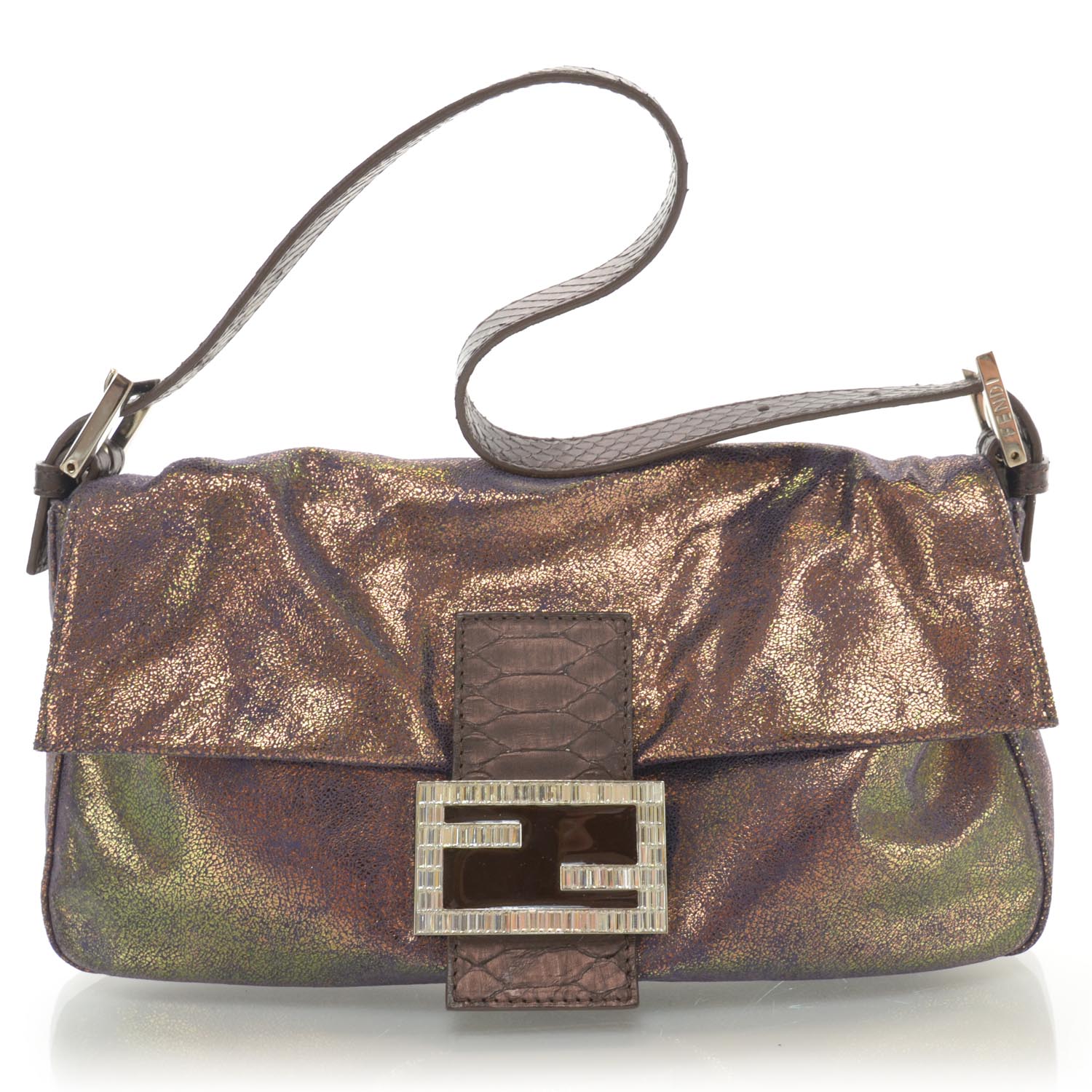 Fendi Python Trim Baguette Bronze 1 of 8