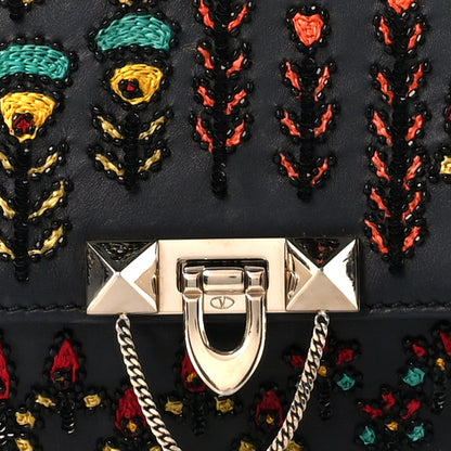 Valentino Garavani Calfskin Embroidered Beaded Rockstud Small Demilune Shoulder Bag Black Multicolor 11 of 14