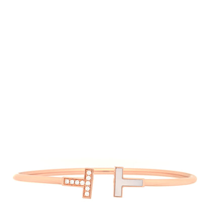 Tiffany 18K Rose Gold Diamond Mother of Pearl T Wire Bracelet 1 of 4
