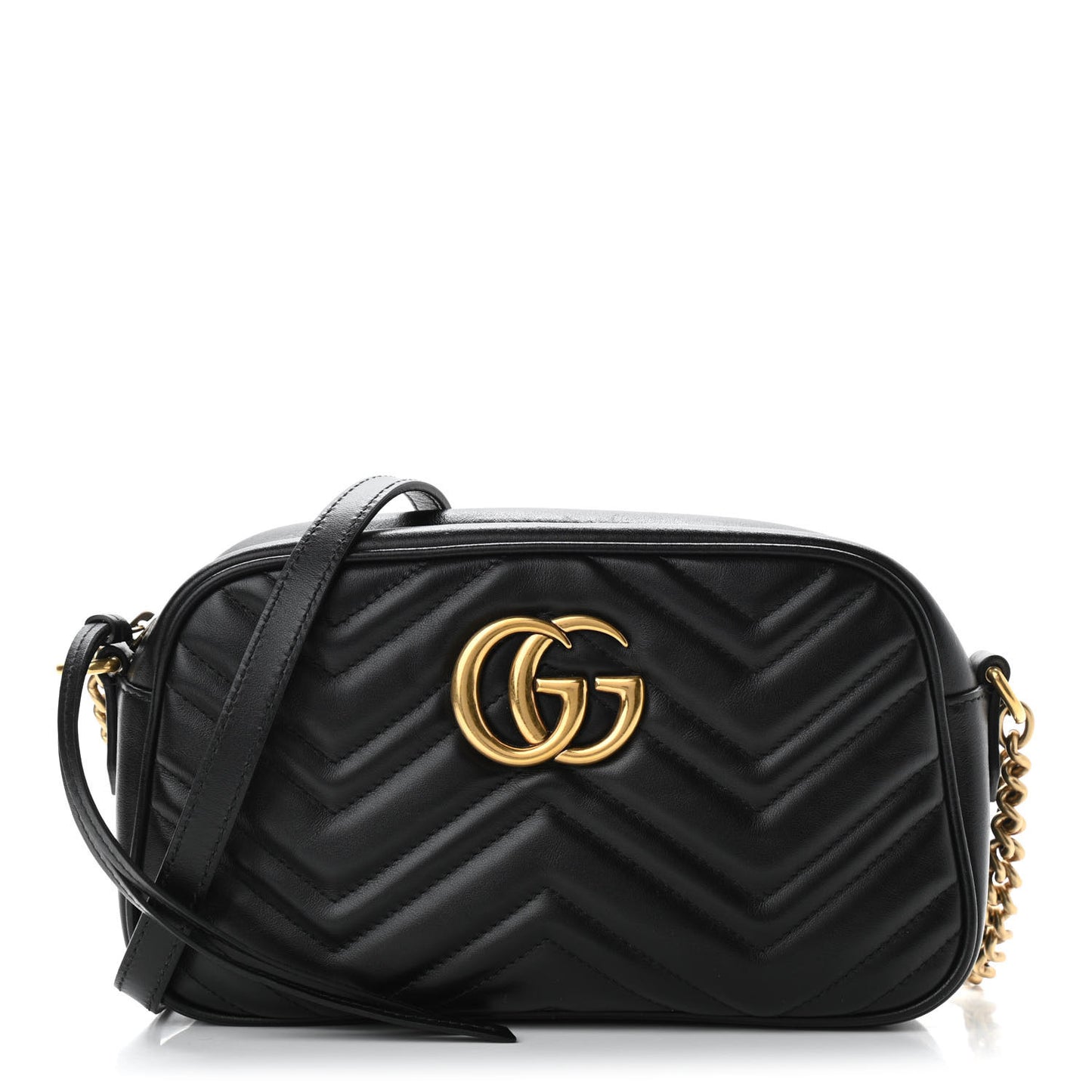 Calfskin Matelasse Small GG Marmont Chain Shoulder Bag Black