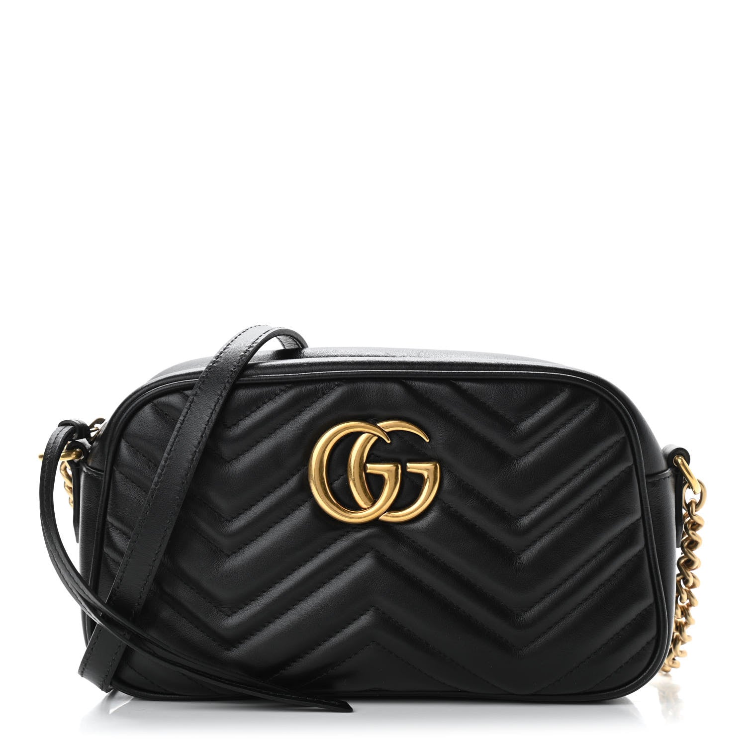 Gucci Calfskin Matelasse Small GG Marmont Chain Shoulder Bag Black 1 of 11