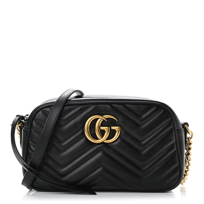 Gucci Calfskin Matelasse Small GG Marmont Chain Shoulder Bag Black 1 of 11