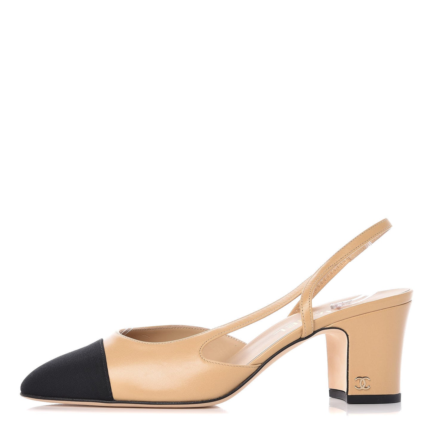 Goatskin Grosgrain Cap Toe CC Slingback Pumps 39 Beige Black
