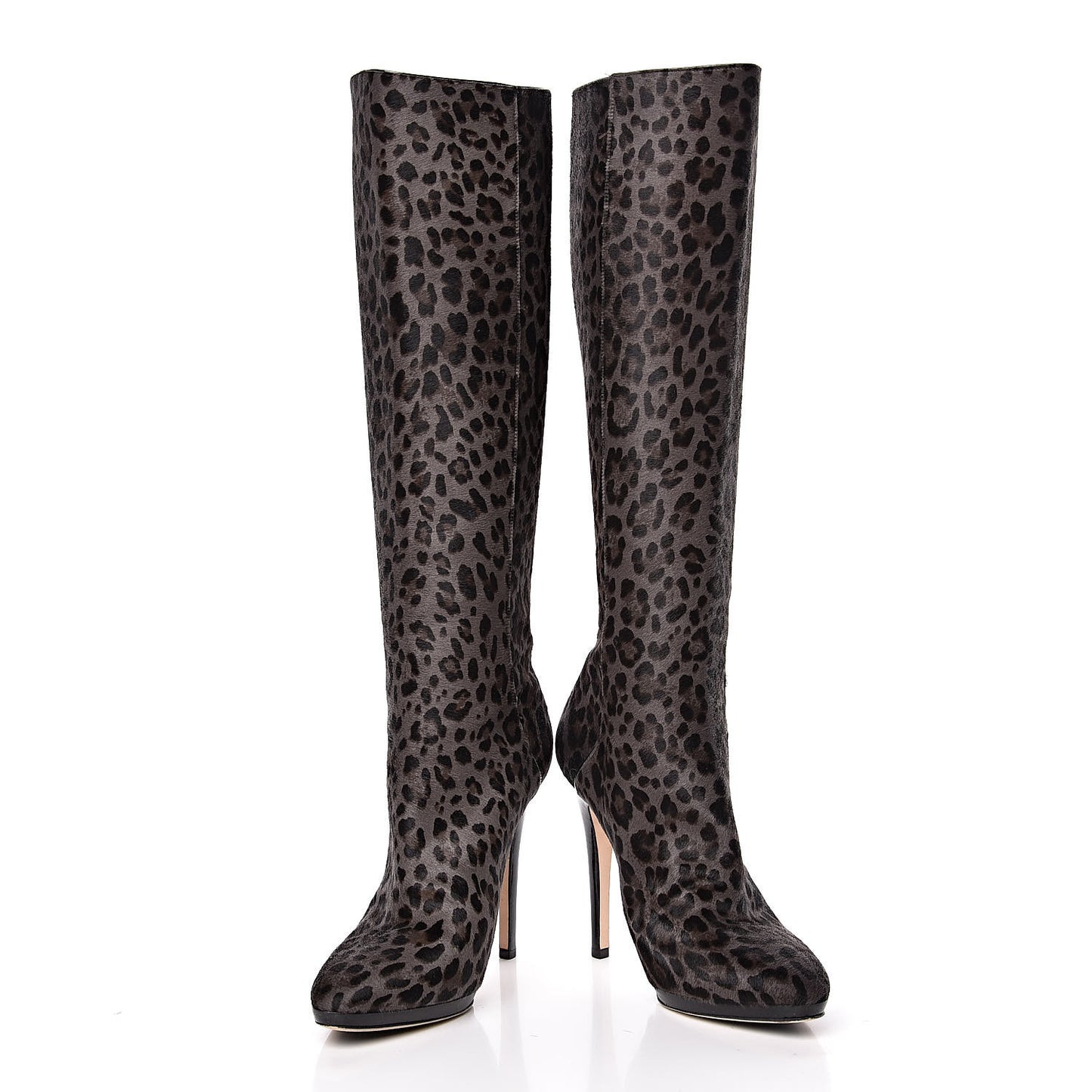 Pony Hair Leopard Print Gecco Knee High Boots 40 Smoke Black
