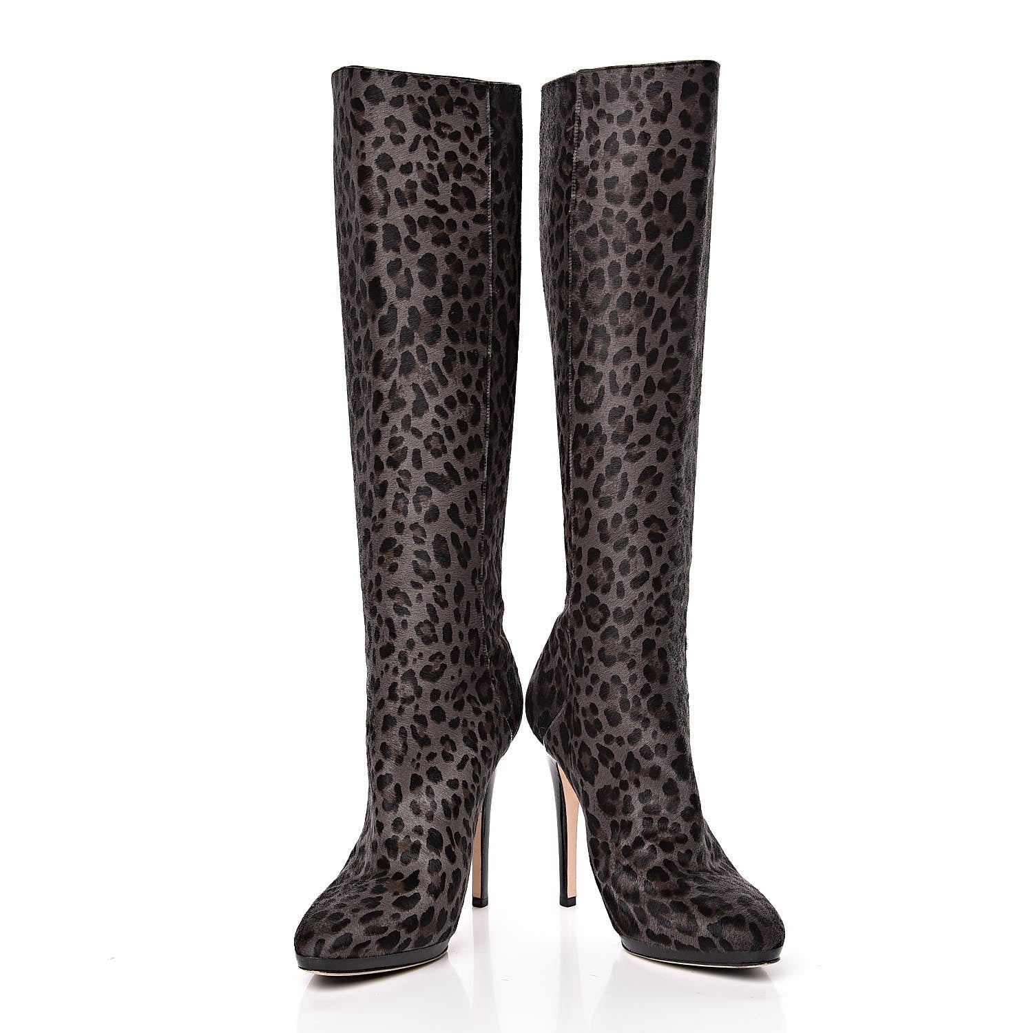 Jimmy Choo Pony Hair Leopard Print Gecco Knee High Boots 40 Smoke Black 8 of 10