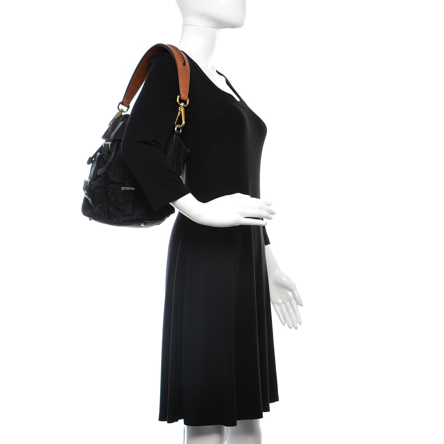 Prada Nylon Vela Shoulder Bag Black Cuoio 2 of 8