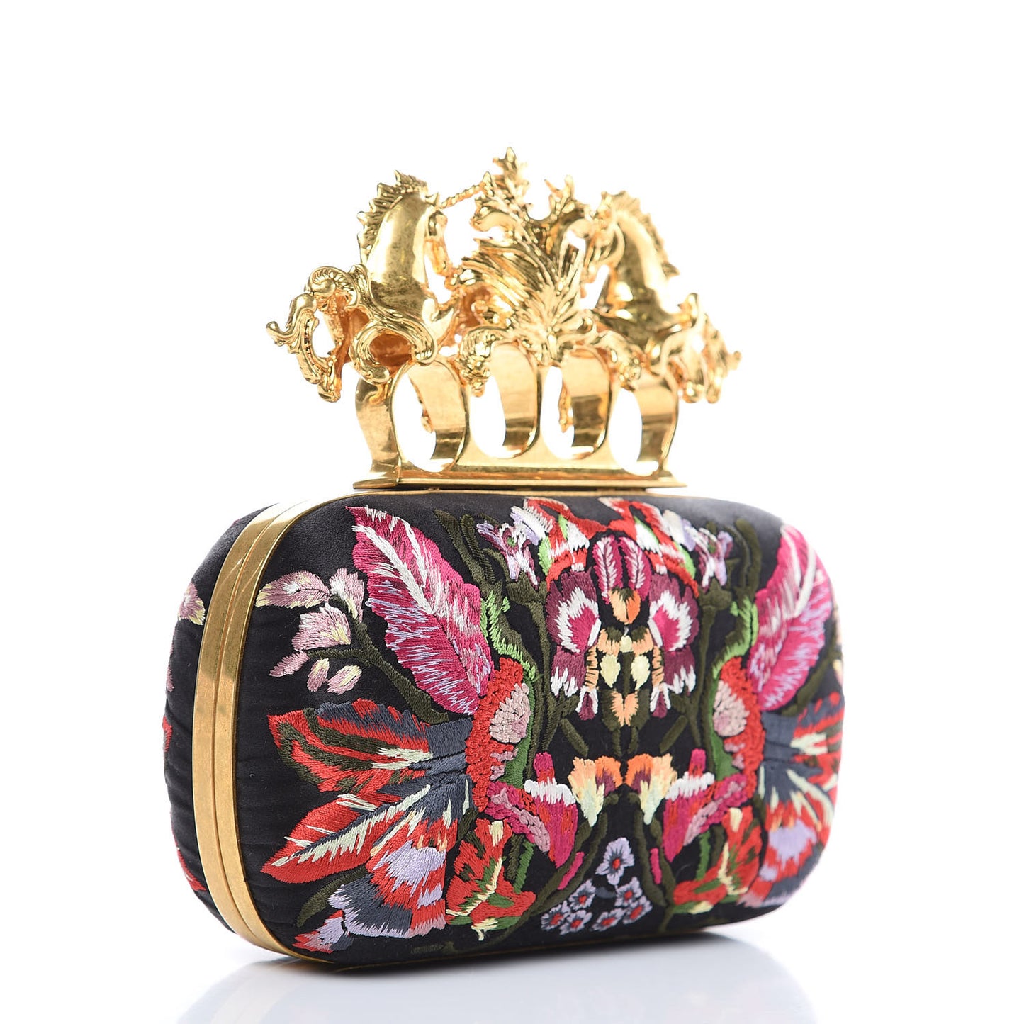 Embroidered Unicorn Knuckle Duster Box Clutch Multicolor